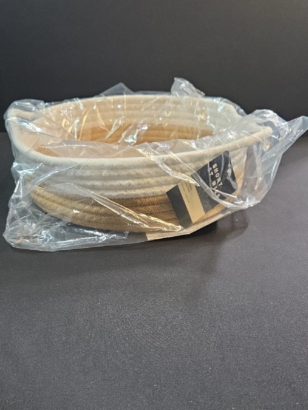 Short Stories Woven Rope Storage Basket in Natural Tan & White